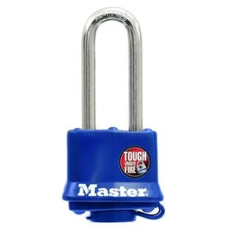 1-1/2 In. Keyed Laminated Padlock, Blue Weatherproof Cover, 2-In. Long Shackle