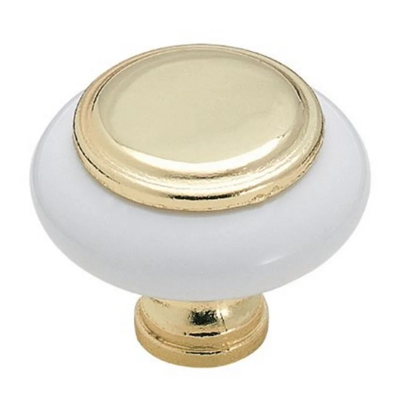 10 Pack Amerock BP76246-W3 White Ceramic 1 1/4" Cabinet Knob with Brass Center