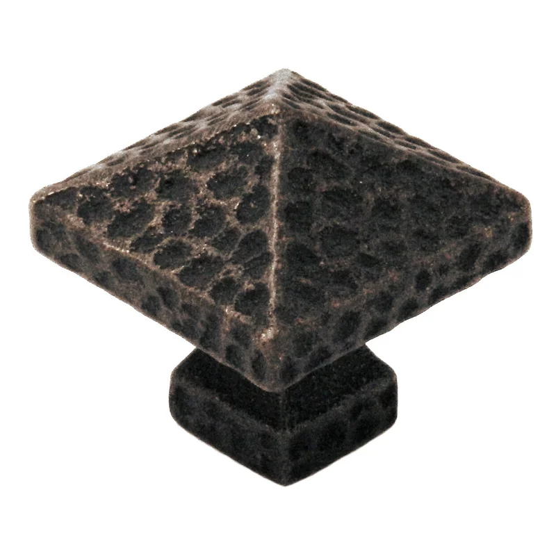 10 Pack Belwith Keeler Kingston 1 1/4" Antique Satin Bronze Square Hammered Pyramid Solid Brass Cabinet Knob M82