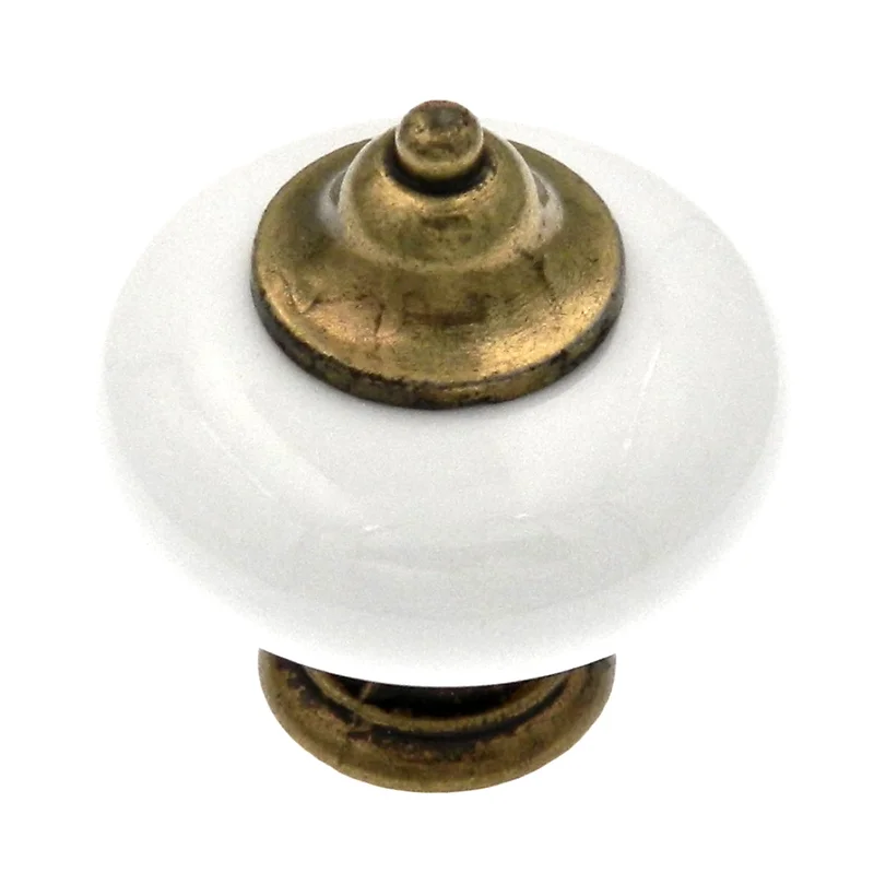 10 Pack Belwith P309-VB White Ceramic with Brass 1 1/4" Cabinet Knob Pulls