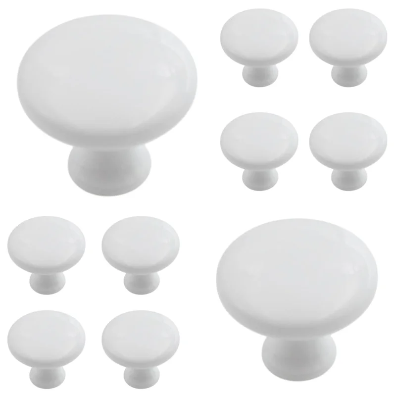 10 Pack Hickory Hardware Conquest 1 1/8" Round White Metal Cabinet Knob P14255-W