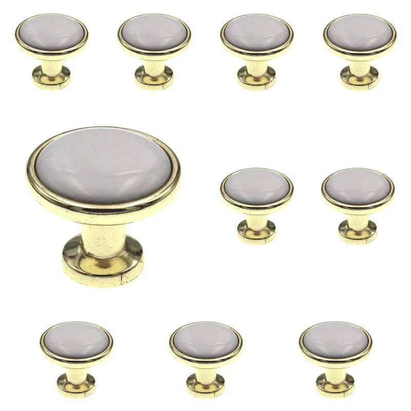 10 Pack Liberty 1 1/4" Polished Brass and White Round Cabinet Knob P50162-PBW-C