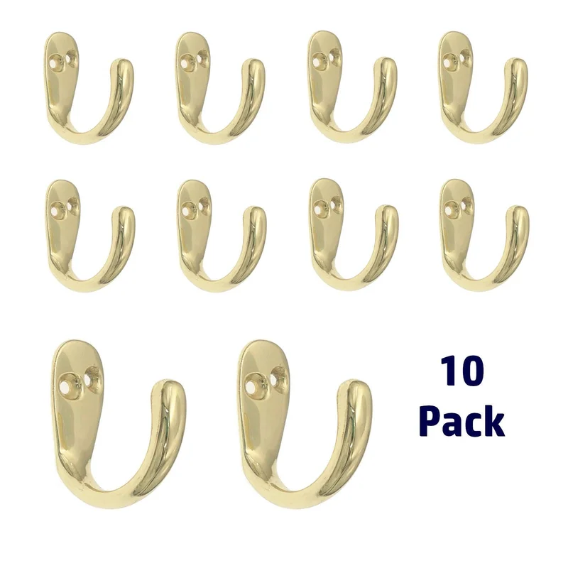 10 Pack Warwick Polished Brass Plated Single Coat Robe Bath Utility Hook BH2001PB