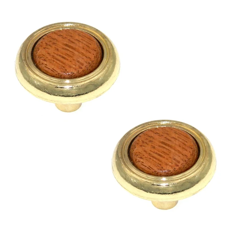2 Pack Amerock BP76244-03 Polished Brass 1 1/4" Cabinet Knob w/Oak Center