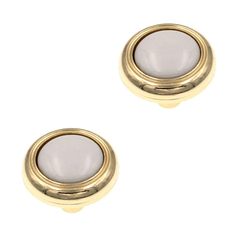 2 Pack Amerock BP76244-W3 Bright Brass Cabinet Knob w/White Ceramic Center