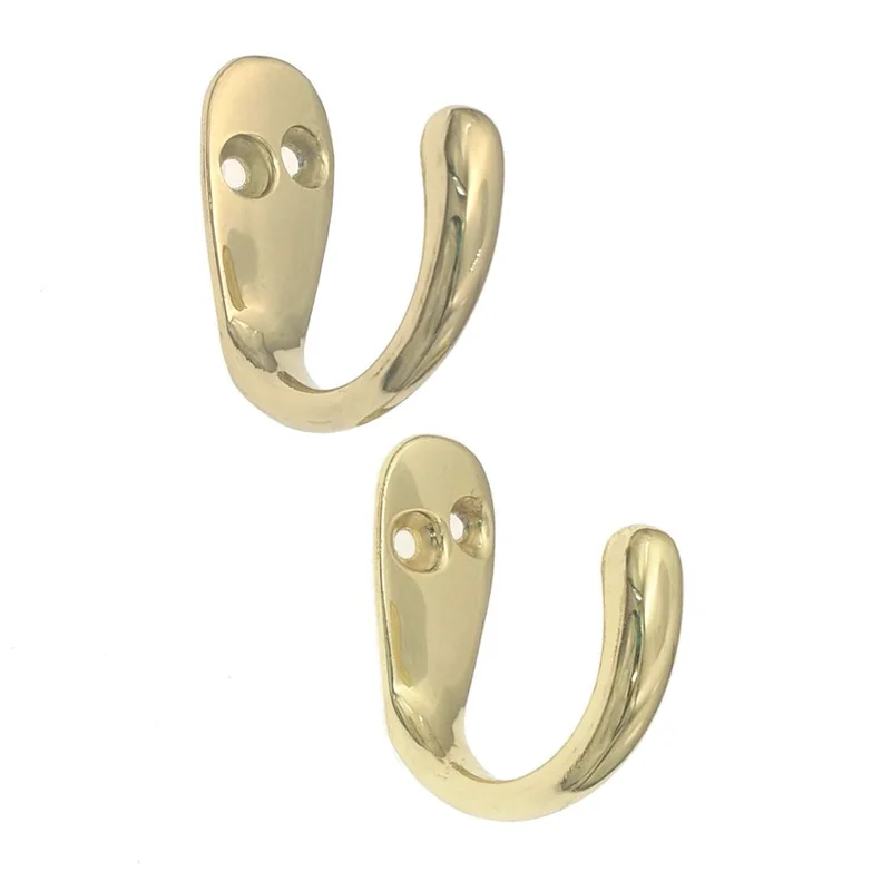 2 Pack Warwick Polished Brass Plated Single Coat Robe Bath Utility Hook BH2001PB