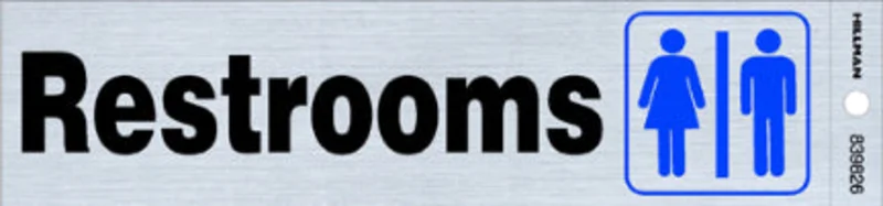 2 X 8 BLACK/BLUE RESTROOMS SIG