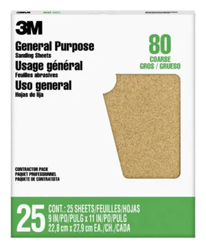 3M Aluminum Oxide Sandpaper 99405NA-M, 9 in x 11 in, 80 grit