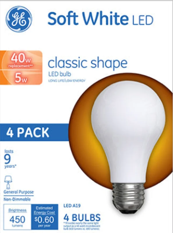 5W Med A19 LED SW GLASS 40W Eq. 4 pk NON