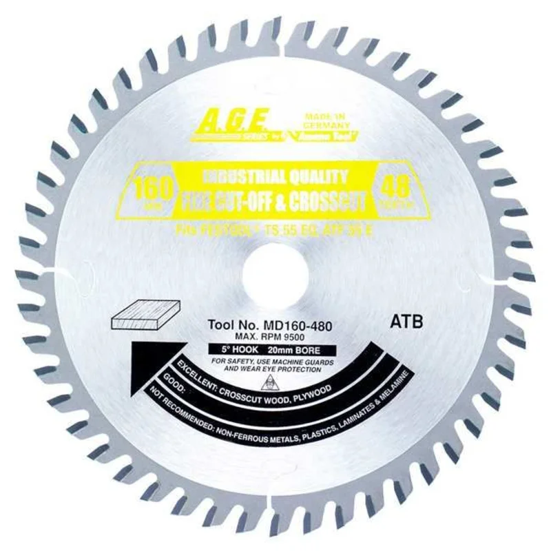 A.G.E MD160-480 6-1/4" 160MM CROSSCUT B=20MM T=48 ATB (FESTOOL TS55)