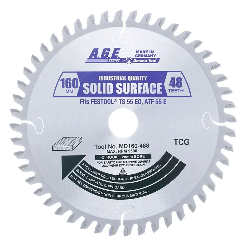 A.G.E MD160-488 6-1/4" 160MM SOLID SURFACE B=20MM T=48 M-TCG (FESTOOL TS55)