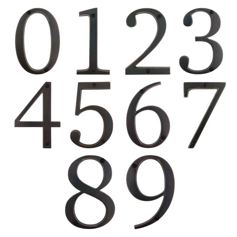 Aged Bronze Metal 4 inch Flush House Address Numbers, Bold Readable Font