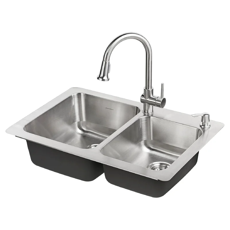 American Standard Montvale 33 x 22-Inch Stainless Steel Double-Bowl Kitchen Sink Kit