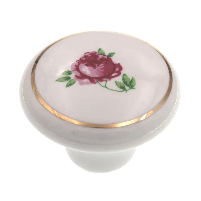 Amerock Allison 1 1/2" White Round Red Rose Porcelain Cabinet Knob 221WHT