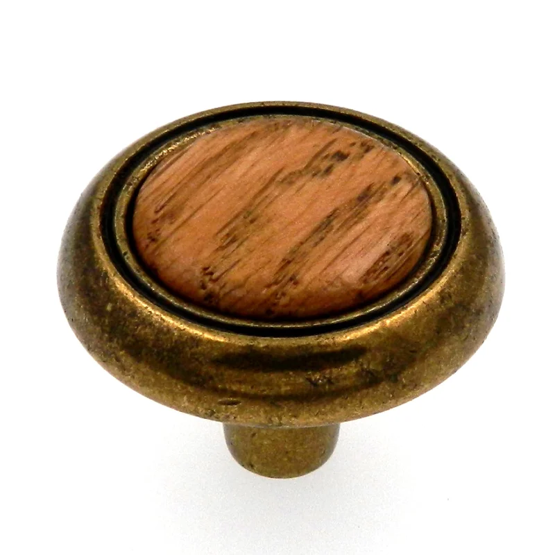 Amerock Allison Antique Brass Oak Wood Center 1 1/4" Round Cabinet Pull Knob BP76244OB