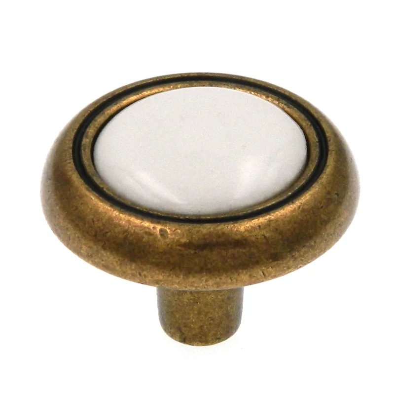 Amerock Allison Antique Brass White Ceramic Center 1 1/4" Cabinet Pull Knob BP76244WB