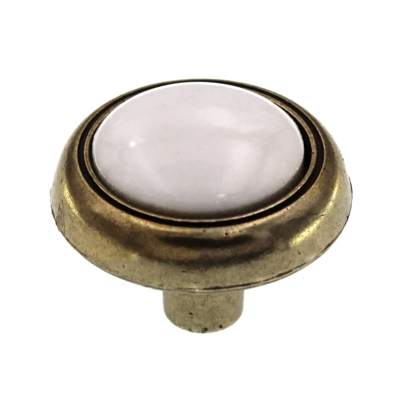 Amerock Allison Light Brass White Center 1 1/4" Round Cabinet Knob BP1921-LBW