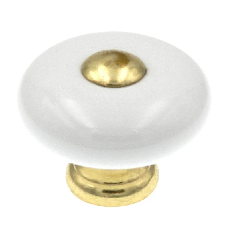 Amerock Allison Polished Brass and White Ceramic 1 1/4" Round Cabinet Knob 69228
