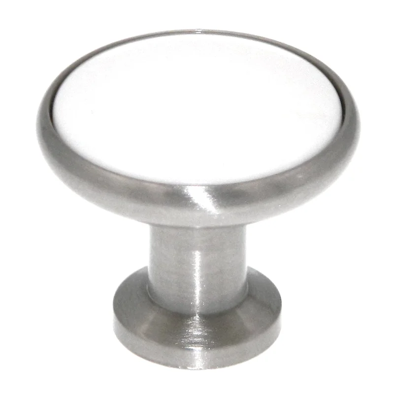 Amerock Allison Satin Nickel White Porcelain Center 1 3/16" Round Cabinet Pull Knob BP95130G