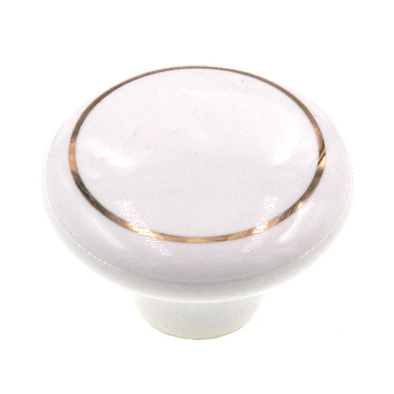 Amerock Allison White Porcelain 1 1/2" Round Cabinet Knob Gold Circle  69115