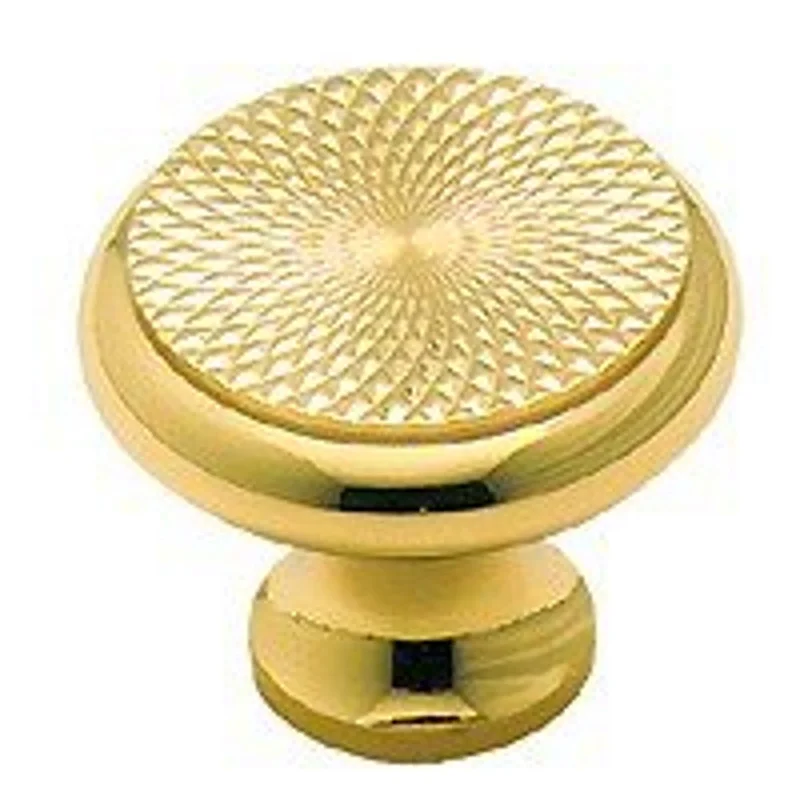 Amerock BP1956-BDC Polished Brass Cabinet Knob with Geometric-Textured Flat Top