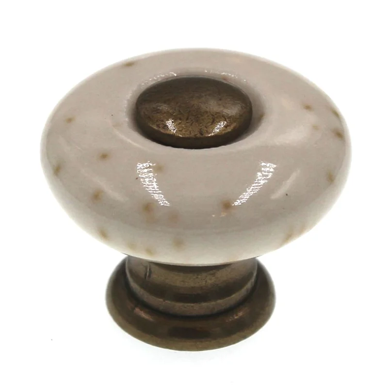 Amerock BP856-OM Oatmeal 1" Cabinet Knob Pull with Antique Brass Base, Stem