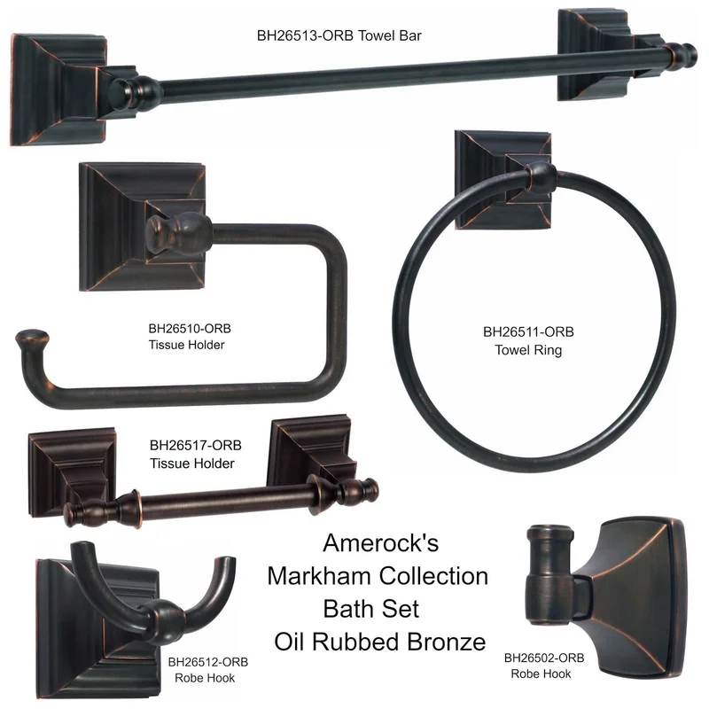 Amerock Markham 6-Piece Bath Accessory Set Oil-Rubbed Bronze Towel Bars Ring TP Holders Hooks