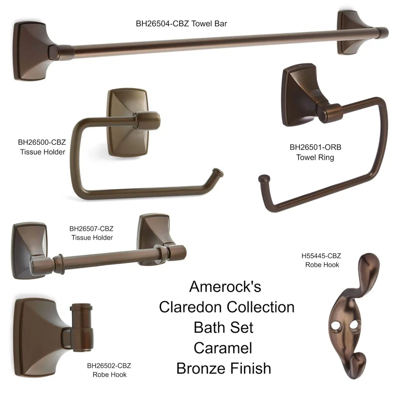 Amerock New Claredon 6-Piece Bath Accessory Set Caramel Bronze Towel Bars Ring TP Holders Hook