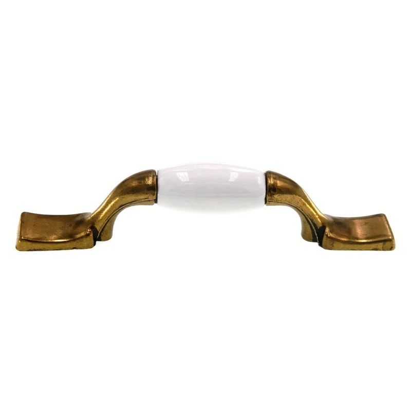 Amerock Royal Family Antique Brass White Ceramic 3" CTC Cabinet Pull BP76240-WB