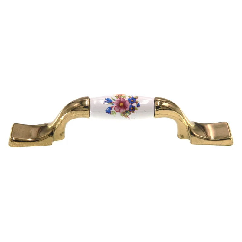 Amerock Royal Family Bright Brass White 3" CTC Flower Cabinet Pull BP76240-FW3