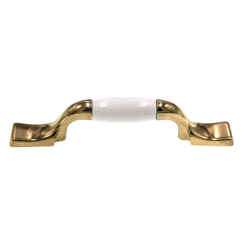 Amerock Royal Family Bright Brass White Ceramic 3" CTC Cabinet Pull BP76240-W3