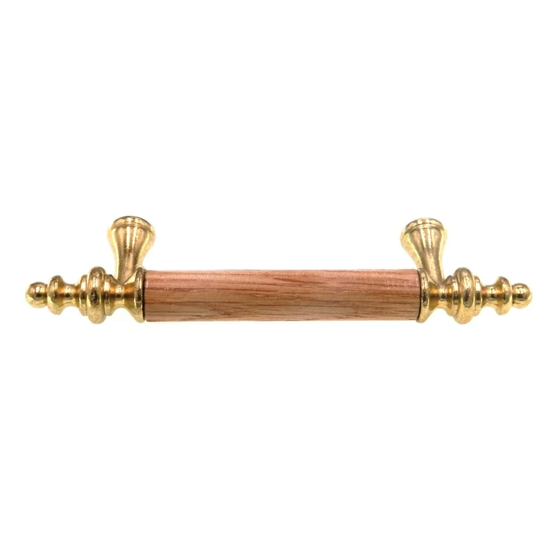 Amerock Royal Family Polished Brass 3"cc Handle Pull Oak Wood Center BP76242-O3
