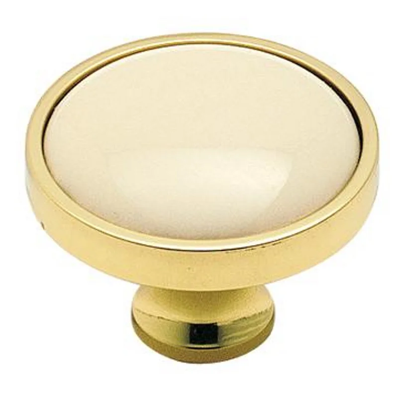 AmerockBP1418-3A Polished Brass 1 1/4" Cabinet Knob w/Almond Ceramic Center