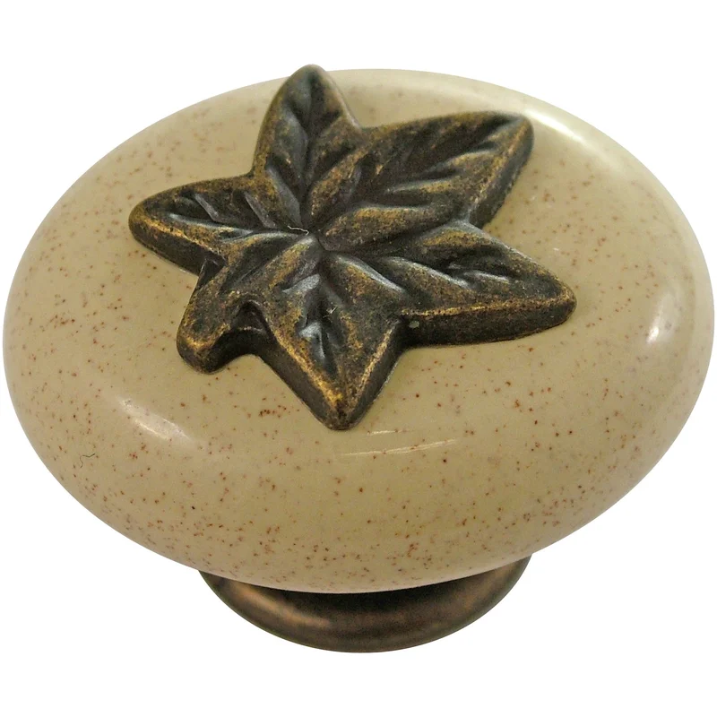 Belwith Country Casual 1 1/2" Oval Leaf Knob Windover Antique Almond P3031-WOAO