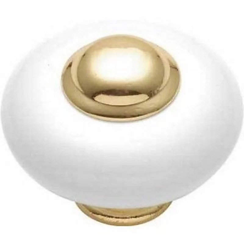 Belwith Hickory P729-UB 1 1/2" Ceramic Cabinet Knob Pull, Polished Brass Stem