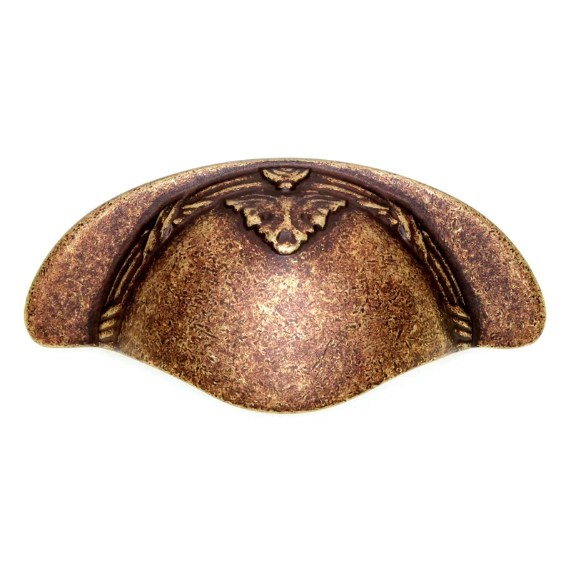 Belwith Ribbon & Reed Solid Brass Drawer Cup Pull 3" Ctr Asheville Antique M1013