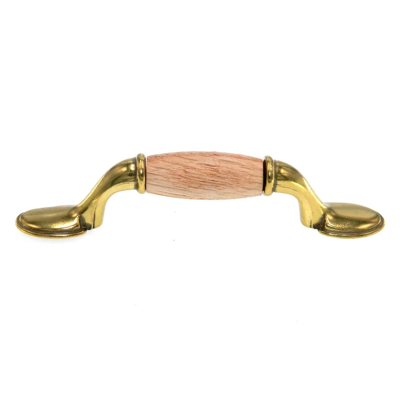 Belwith Woodgrain Polished Brass Oak Wood Center 3" Ctr. Cabinet Pull P749-OAK