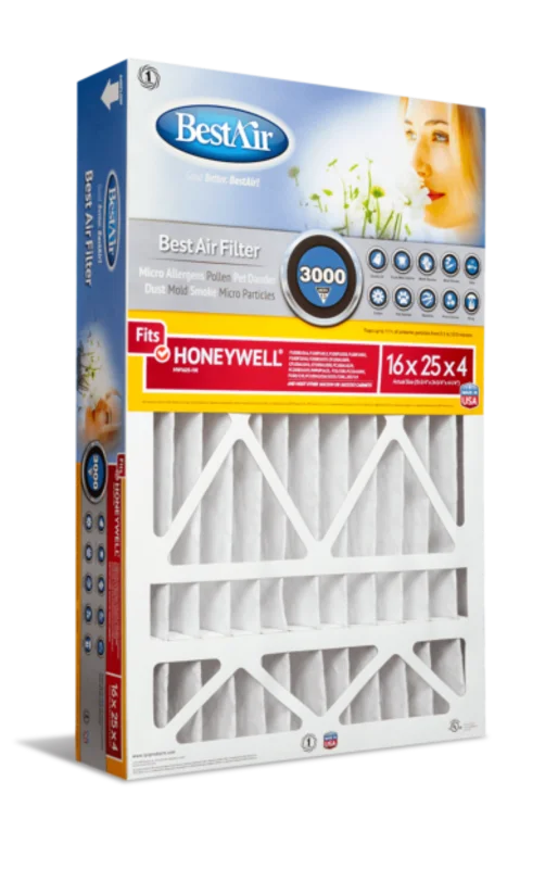 BestAir 16 x 25 x 4, Air Cleaning Furnace Filter, MERV 13, Removes Allergens & Contaminants, For Honeywell Models