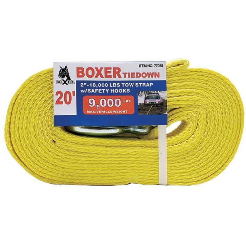 BOXER TOOLS 2 Inch Tow Strap with Safety Hook