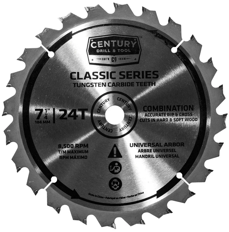 Century Drill And Tool Classic Series Circular Saw Blade 7-1/4 X 24t X Universal Arbor Combination