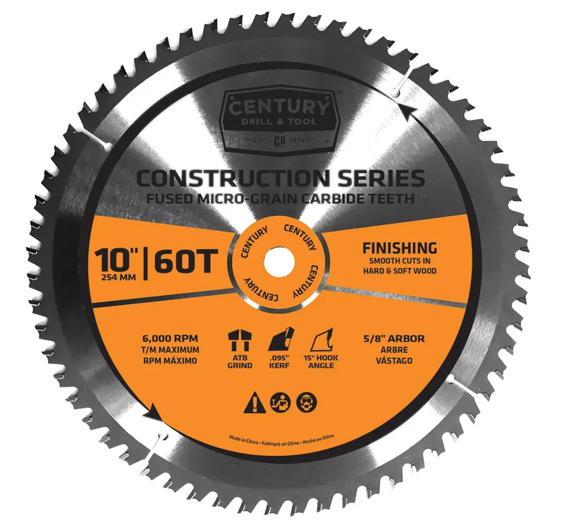 Century Drill And Tool Construction Series-Mitre Circular Saw Blade 10 X 60t X 5/8 Arbor