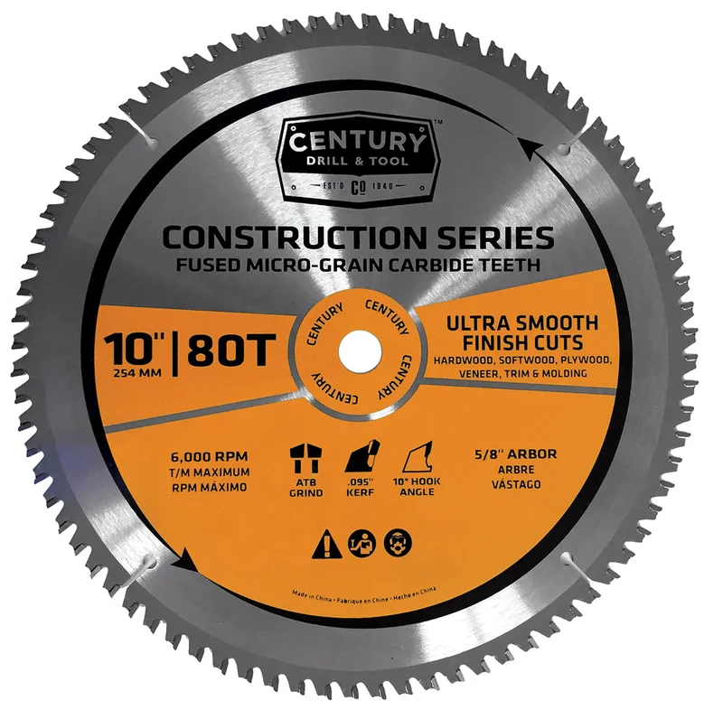 Century Drill And Tool Construction Series-Mitre Circular Saw Blade 10 X 80t X 5/8 Arbor