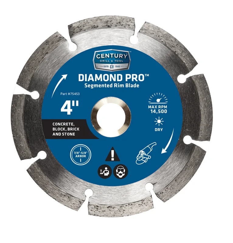 Century Drill And Tool Diamond Segmented Rim 4 Saw Blade 7/8 Arbor 5/8 Adapter Dry Cut