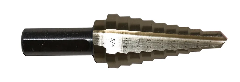 Century Drill And Tool Step Drill 9 Steps #3 1/4-3/4 Hss Zirconium Coated Step Depth 1/8 Shank 3/8