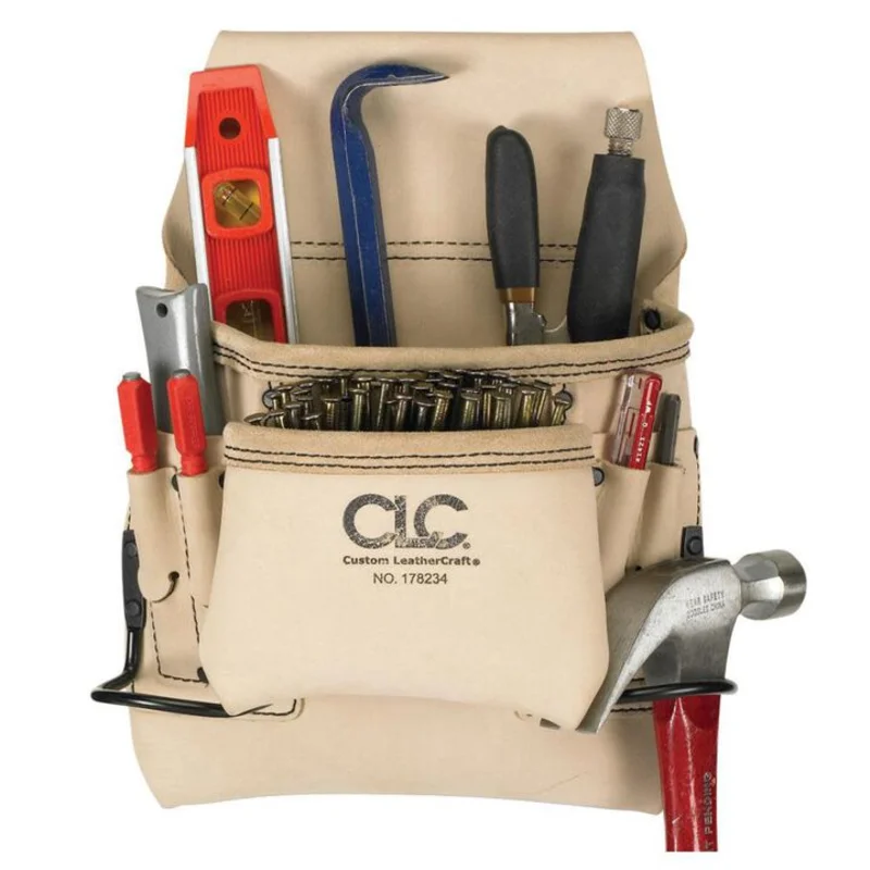 CLC 178234 8 Pocket Reversed Heavy-Duty Leather Carpenter's Nail & Tool Bag
