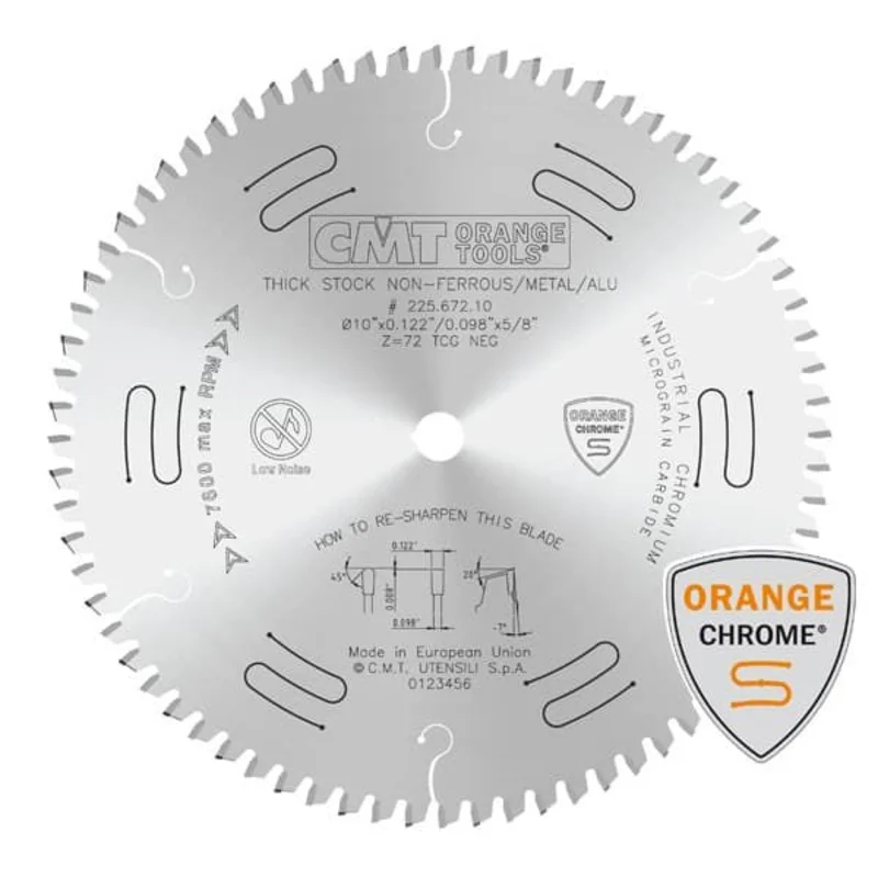 CMT 225.672.10 10" FULL-KERF INDUSTRIAL THICK NON-FERROUS / MELAMINE BLADE B=5/8" 80T TCG NEG