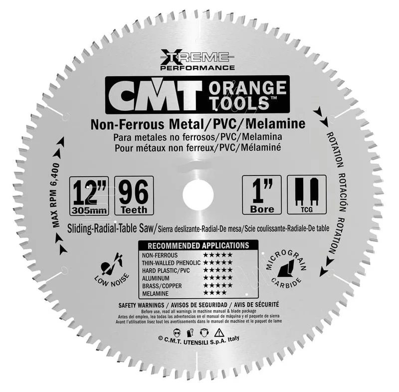 CMT 225.696.12 12" FULL-KERF INDUSTRIAL THICK NON-FERROUS METAL / MELLAMINE BLADE B=1" T=96 TCG NEG