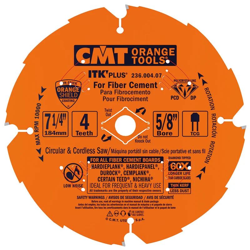 CMT 236.004.07 236-Series ITK PLUS Diamond Saw Blade for Fiber Cement Products, 7-1/4-Inch X 4 X 5/8 Inch