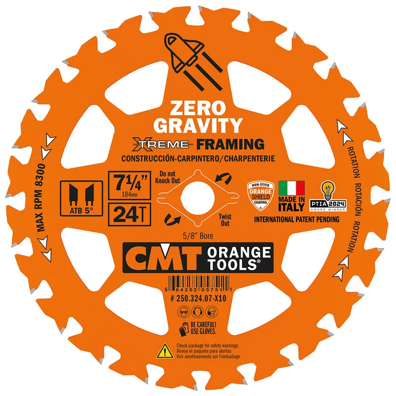 CMT 250.324.07 7-1/4" FRAMING ZERO GRAVITY BLADE B=5/8" T=24 ATB