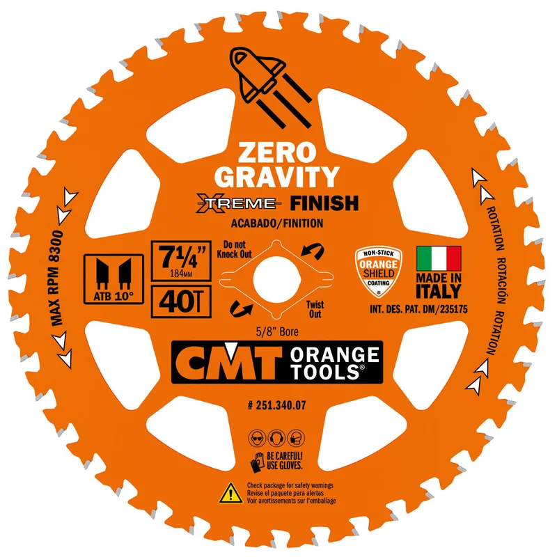 CMT 251.340.07 FINISH ZERO GRAVITY 7-1/4" x 0.070"/0.048" x 5/8" T=40 ATB 251.340.07